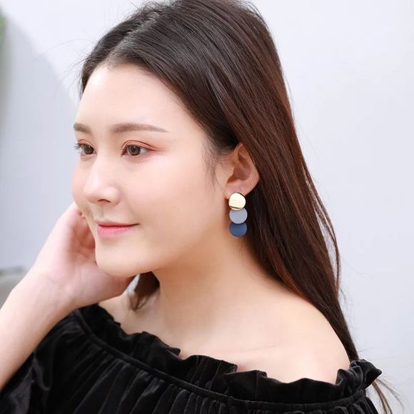 Professional Blue Triple Circle Drop Earrings - Picture 10 of 12